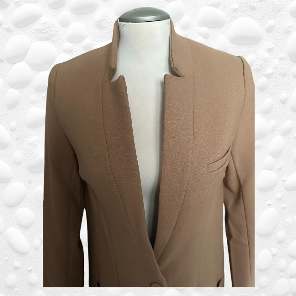 H & M Unusual Design Ladies Fitted Long Jacket - Beige - Size 6 Like New - Picture 5 of 9